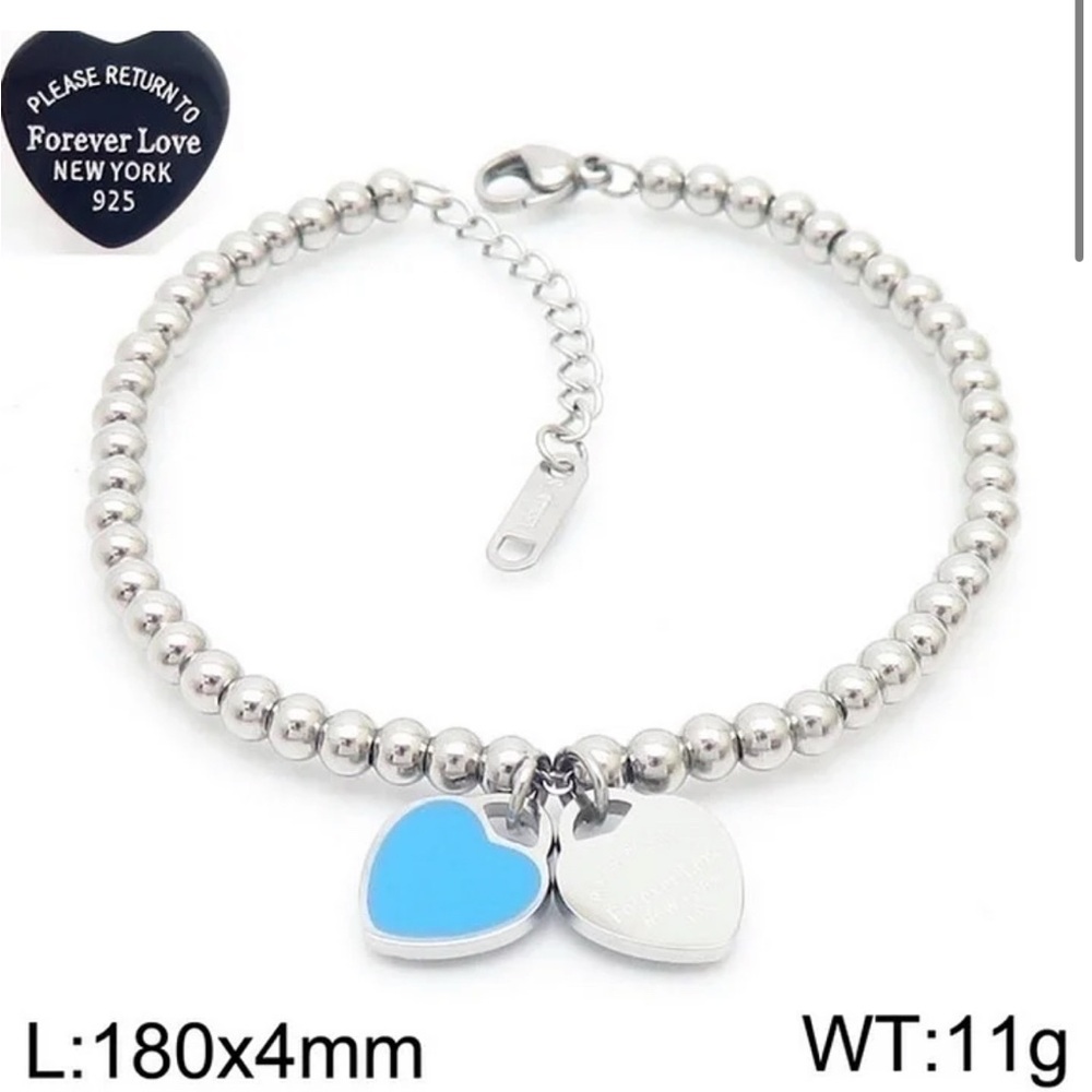 Silver Bracelet with Blue Heart Charms NWOT